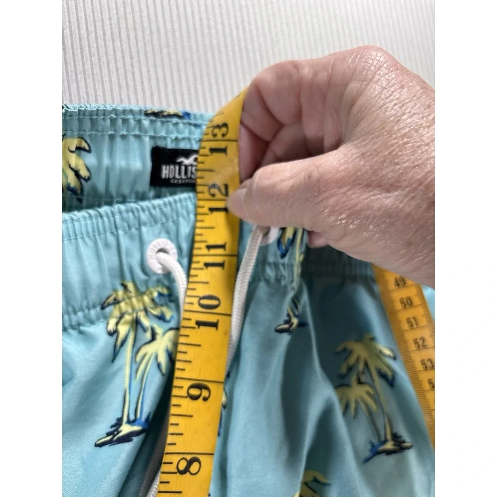 Hollister Men's Aqua Blue Swim Trunks Palm Trees Drawstring 6